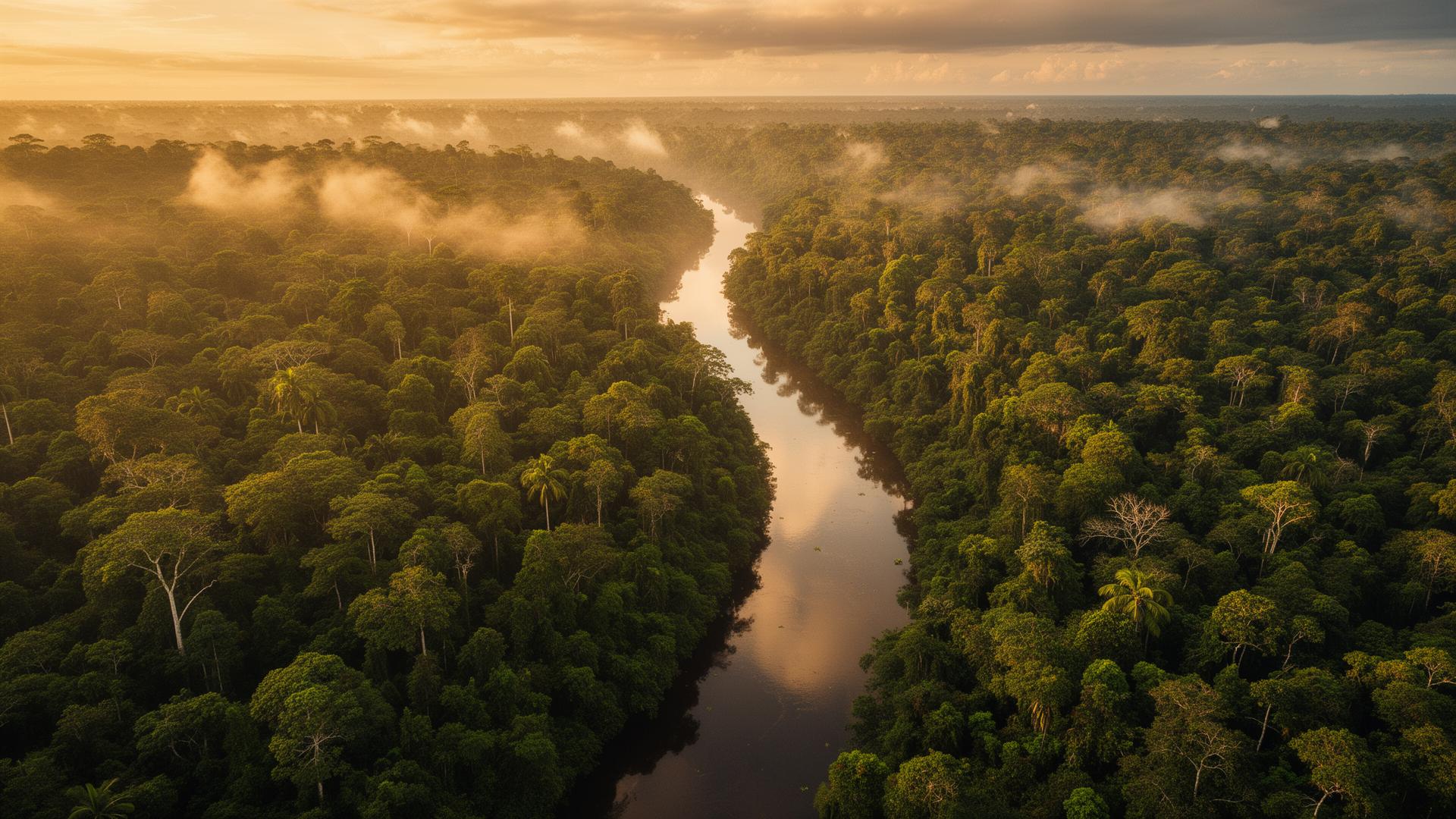 Floresta amazônica vista do alto ao amanhecer
